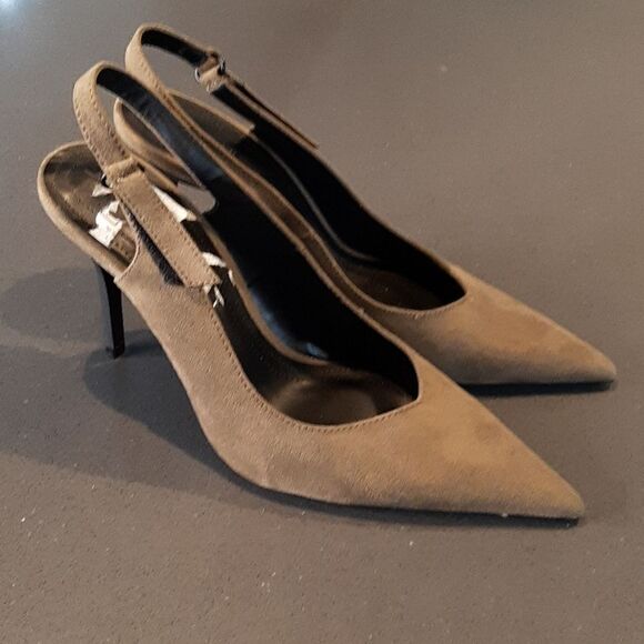 NEW Bershka 37 Brown Pointy Toe Slingback Heels - Picture 2 of 11